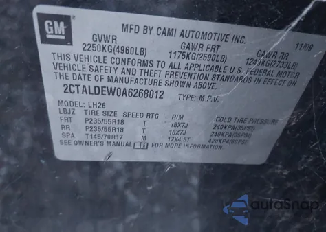 2010 GMC Terrain Sle-2 from USA, damaged, VIN 2CTALDEW0A6268012